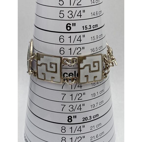 Alpaca Bracelet Mayan Calendar White Enamel Silver Tone 7” Linked - Picture 10 of 11